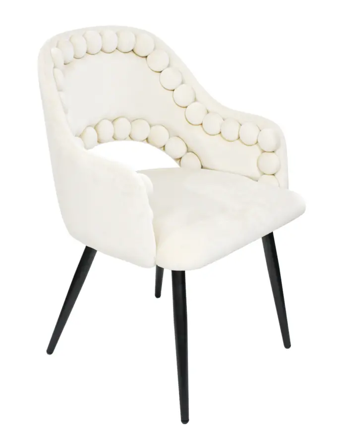 Silla de terciopelo con descansabrazos diseño bolas en la orilla beige de 53x61x82.5cm - Image 2