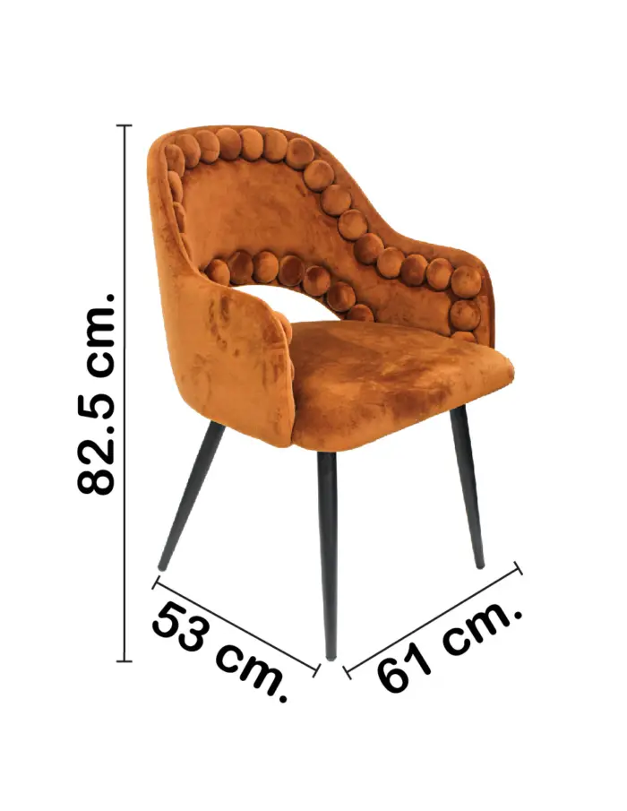 Silla de terciopelo con descansabrazos diseño bolas en la orilla marrón de 53x61x82.5cm - Image 2