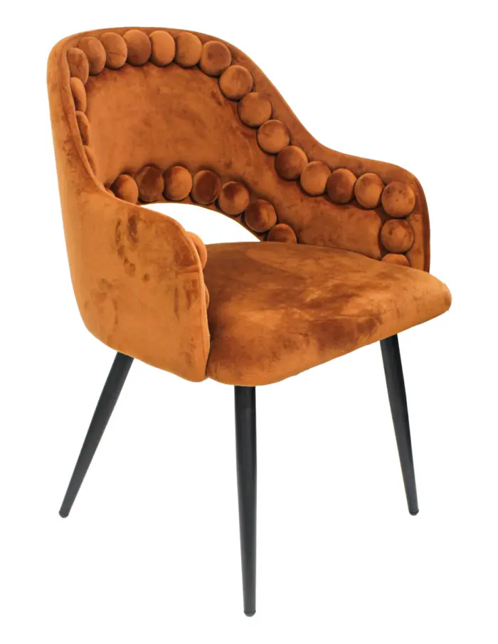 Silla de terciopelo con descansabrazos diseño bolas en la orilla marrón de 53x61x82.5cm - Image 4