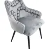 Silla de terciopelo gris con descansabrazos y bolas a la orilla de 54x61x86cm - Image 2