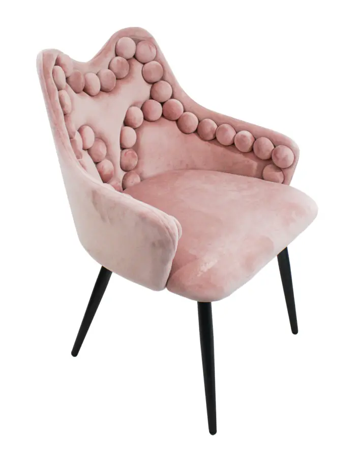 Silla de terciopelo con descansabrazos y diseño en el respaldo rosa de 54x61x86cm - Image 2