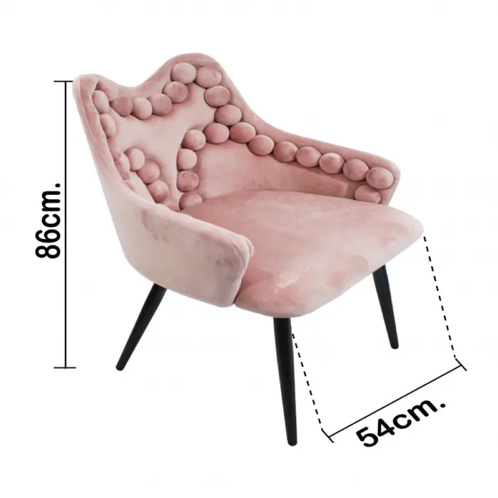 Silla de terciopelo con descansabrazos y diseño en el respaldo rosa de 54x61x86cm - Image 4