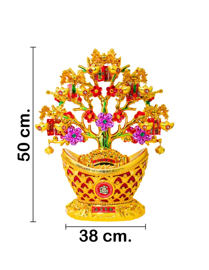 Árbol dorado diseño dinero chino de plástico de 19.5x38x50cm - Image 2