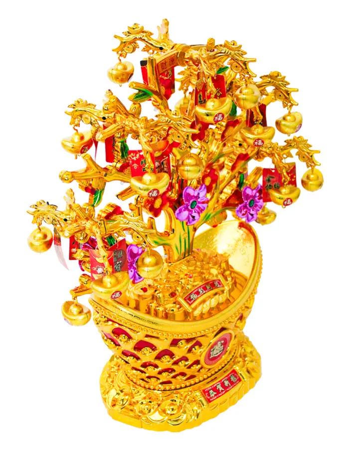 Árbol dorado diseño dinero chino de plástico de 19.5x38x50cm - Image 3