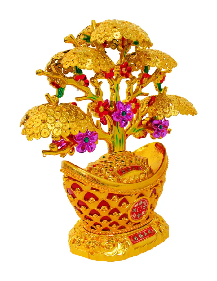 Árbol dorado diseño dinero chino de plástico de 19.5x44x50cm - Image 2