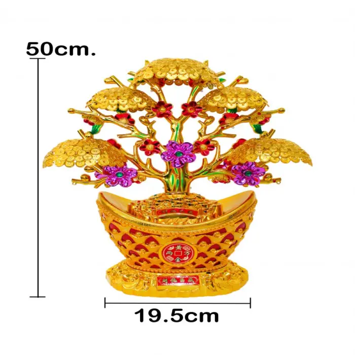 Árbol dorado diseño dinero chino de plástico de 19.5x44x50cm - Image 5