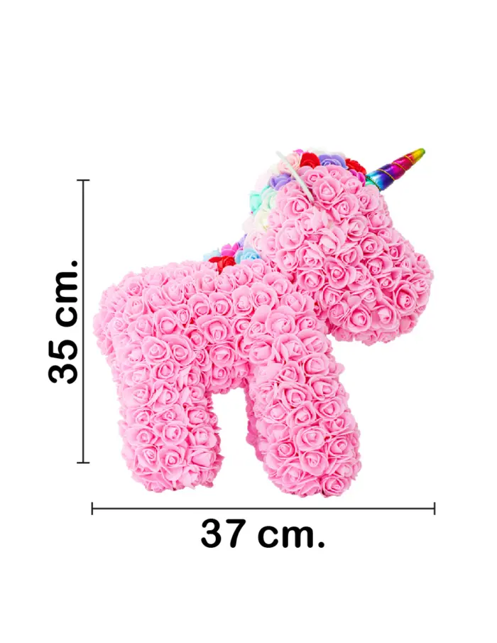 Unicornio forrado de flores rosa de 20x35x37cm - Image 2