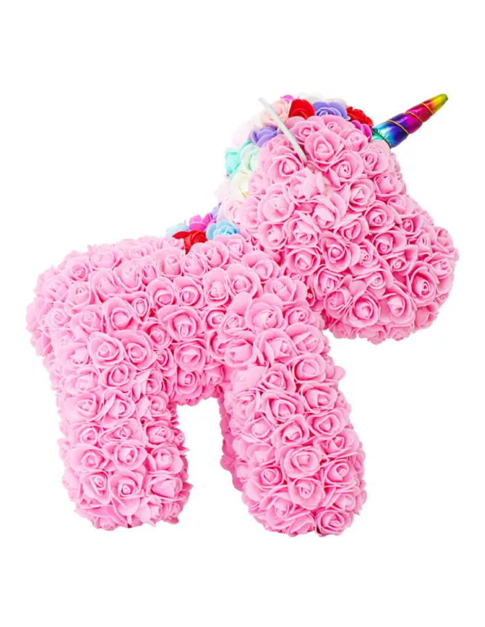Unicornio forrado de flores rosa de 20x35x37cm - Image 3