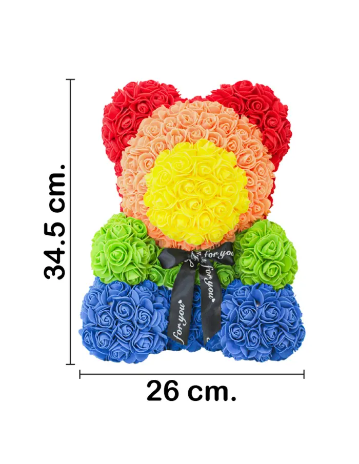 Oso forrado de flores arcoíris de 26x26x34.5cm - Image 2