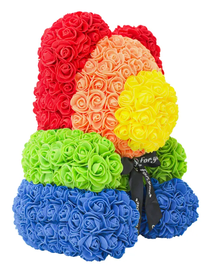 Oso forrado de flores arcoíris de 26x26x34.5cm - Image 3