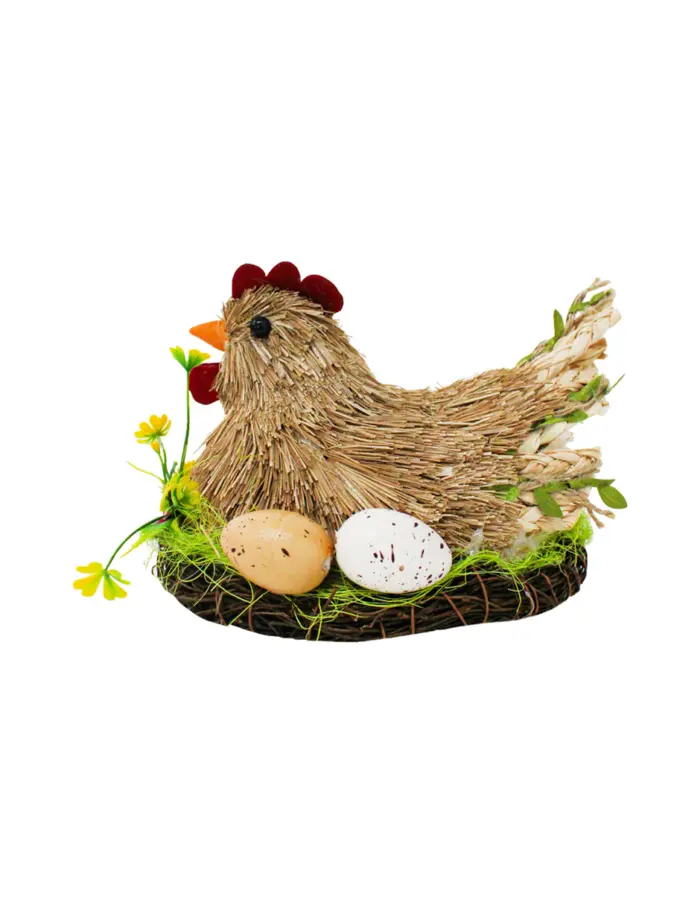 Gallina de fibras naturales empollando de 14x16x11cm - Image 2