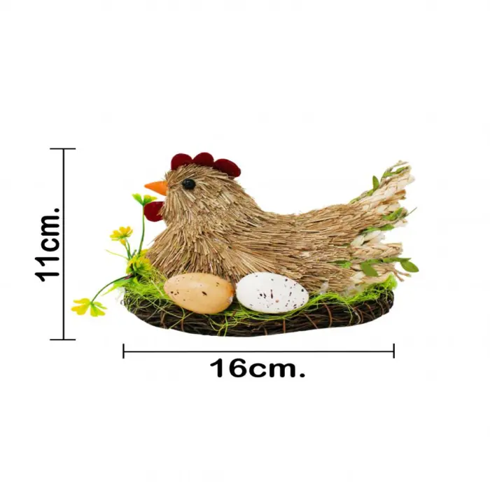 Gallina de fibras naturales empollando de 14x16x11cm - Image 4