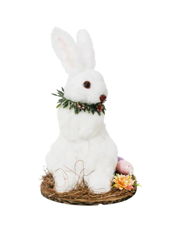 Conejo de fibras naturales blanco con huevos de 19x21x29cm - Image 2