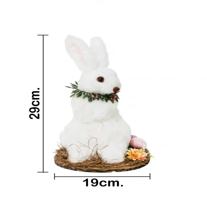 Conejo de fibras naturales blanco con huevos de 19x21x29cm - Image 4