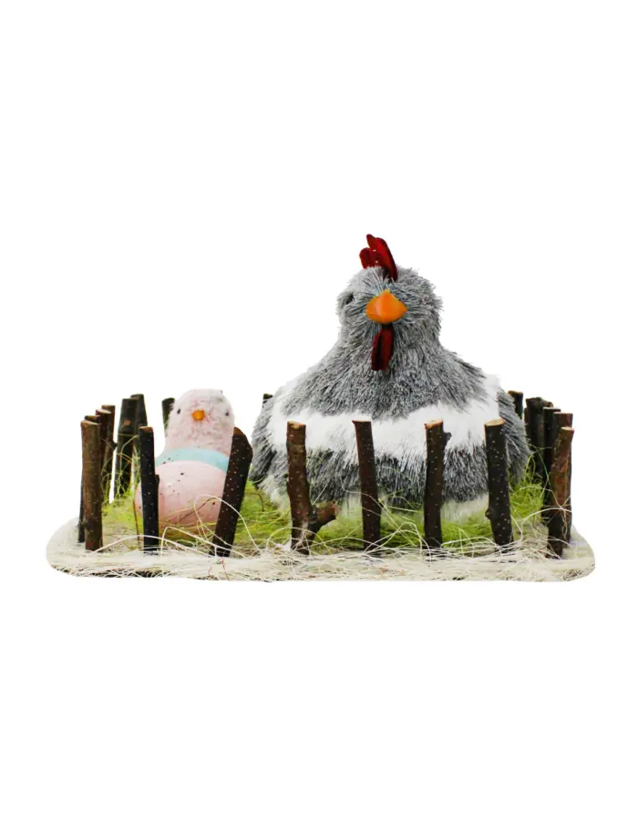 Nido con gallina gris y huevos de 30x29x21cm - Image 2