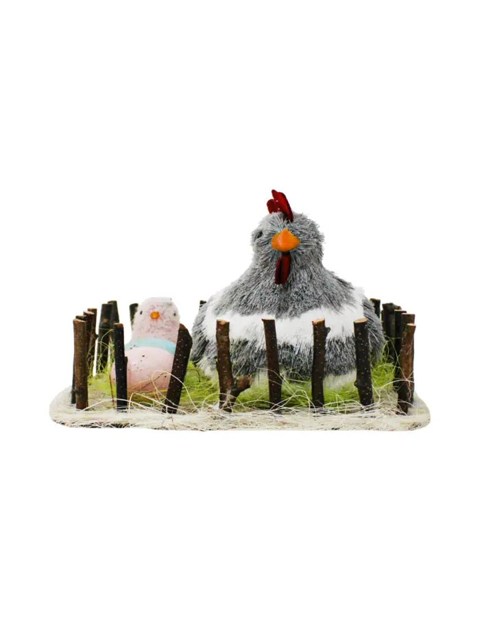 Nido con gallina gris y huevos de 26x22x15cm - Image 2