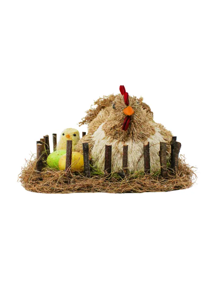 Nido con gallina de fibras naturales café y huevos de 26x23x15cm - Image 2