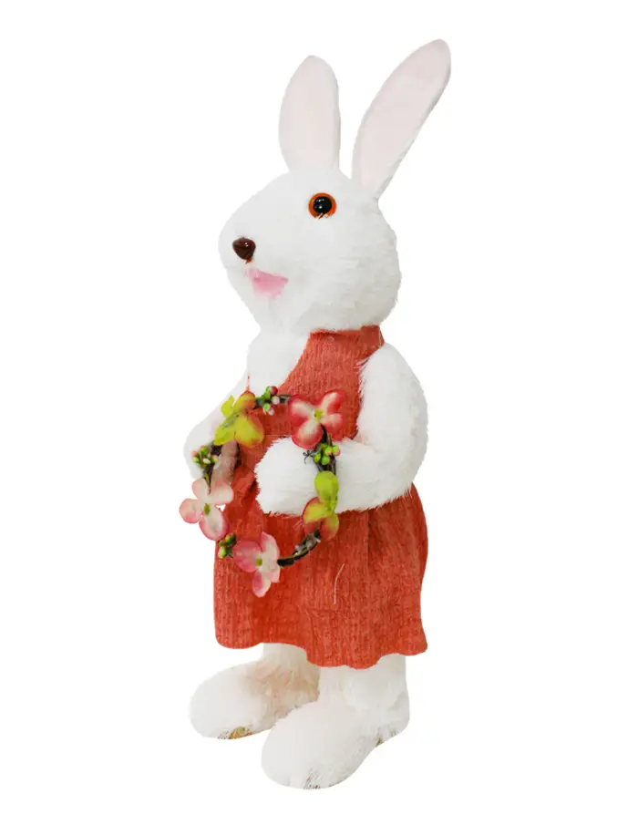 Coneja de fibras naturales con vestido naranja y corona de 16x15x44cm - Image 2