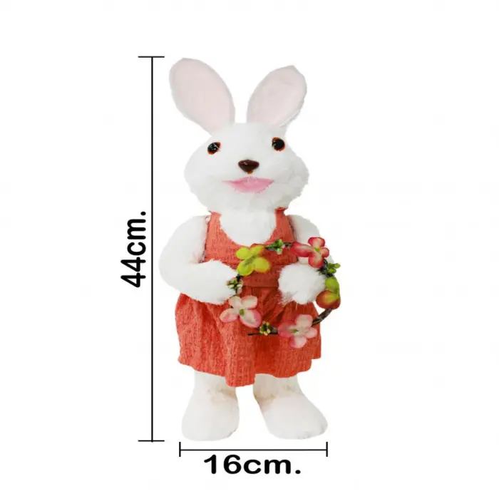Coneja de fibras naturales con vestido naranja y corona de 16x15x44cm - Image 4