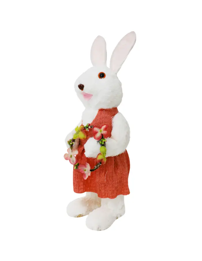 Coneja de fibras naturales con vestido naranja y corona de 13x13x31cm - Image 2
