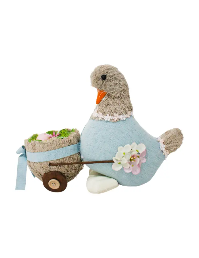 Pato vestido de azul con carrito de huevo de 13x35x26cm - Image 2