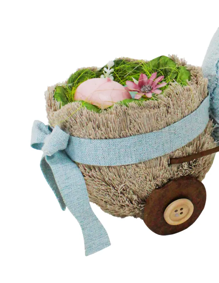 Pato vestido de azul con carrito de huevo de 13x35x26cm - Image 3