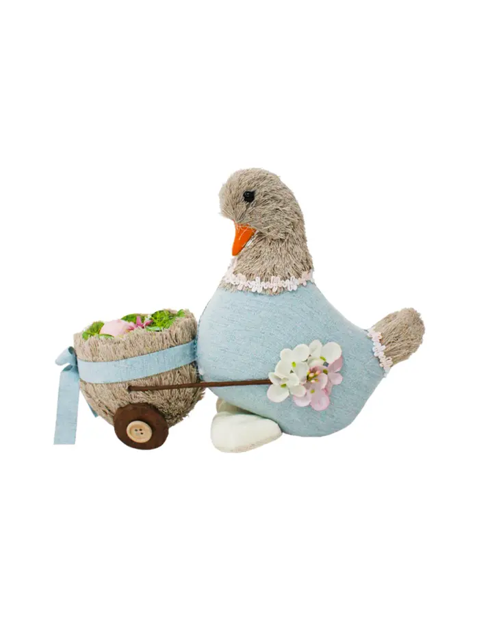 Pato vestido de azul con carrito de huevo de 12x28x20cm - Image 2