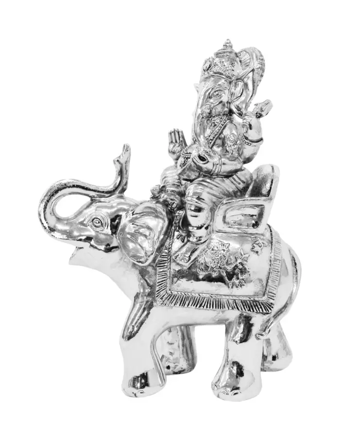 Elefante con Ganesha de poliresina plateada de 15x8x20cm - Image 2