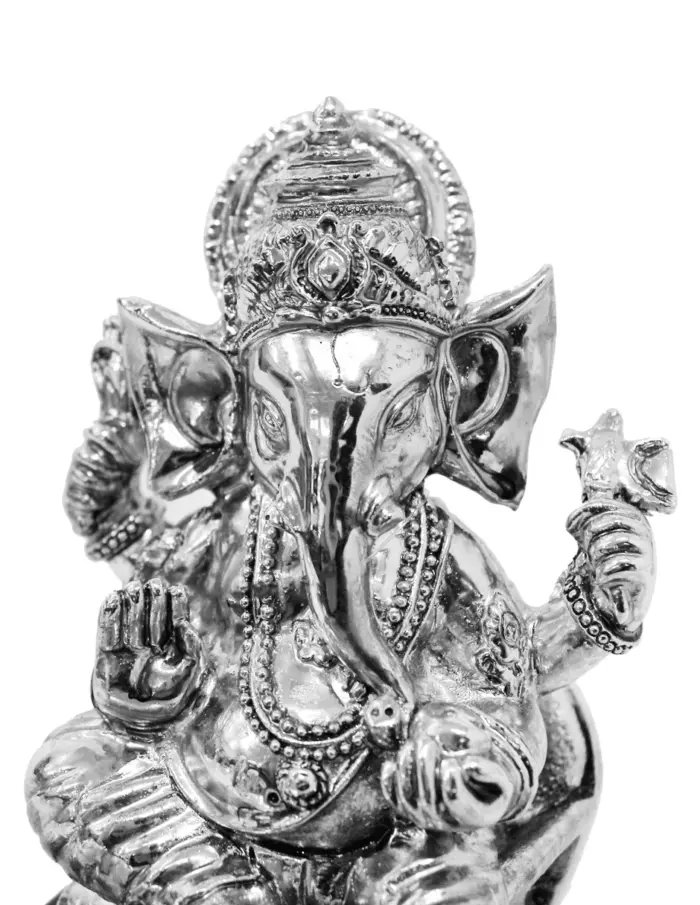 Elefante con Ganesha de poliresina plateada de 15x8x20cm - Image 4