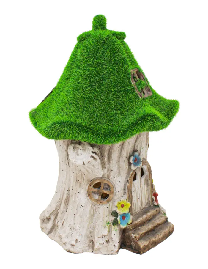 Casa de árbol de poliresina con techo verde de 17x17x25.5cm - Image 2