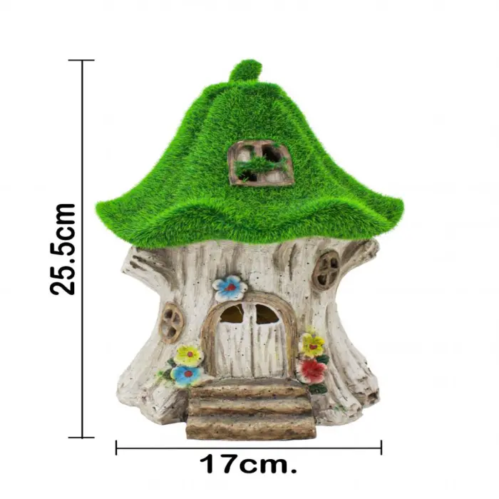 Casa de árbol de poliresina con techo verde de 17x17x25.5cm - Image 4