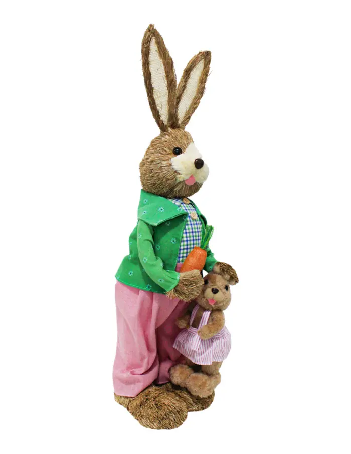 Conejo con hija con vestido de fibras naturales de 24x22x76cm - Image 2