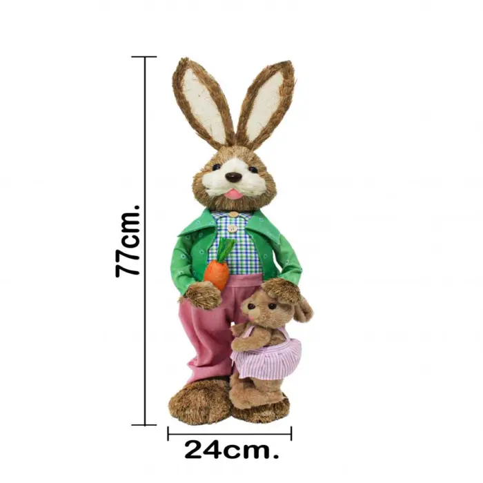 Conejo con hija con vestido de fibras naturales de 24x22x76cm - Image 4