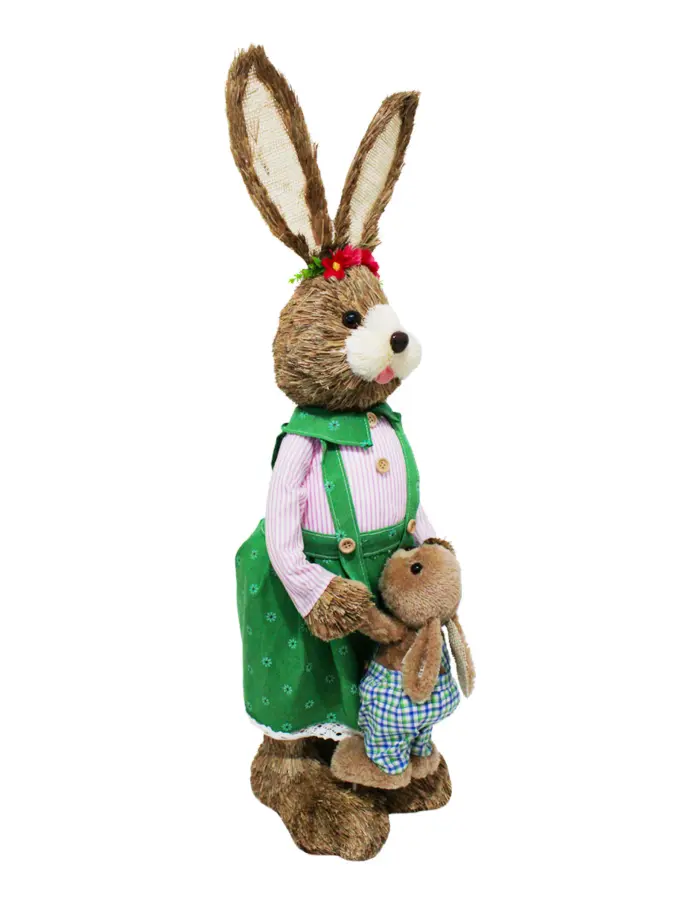 Coneja con hijo vestido de fibras naturales de 24x22x76cm - Image 2