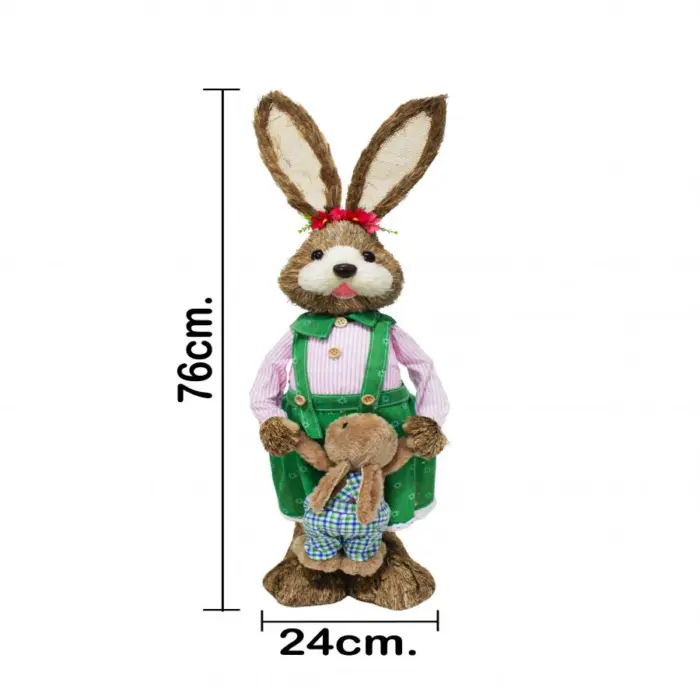Coneja con hijo vestido de fibras naturales de 24x22x76cm - Image 4