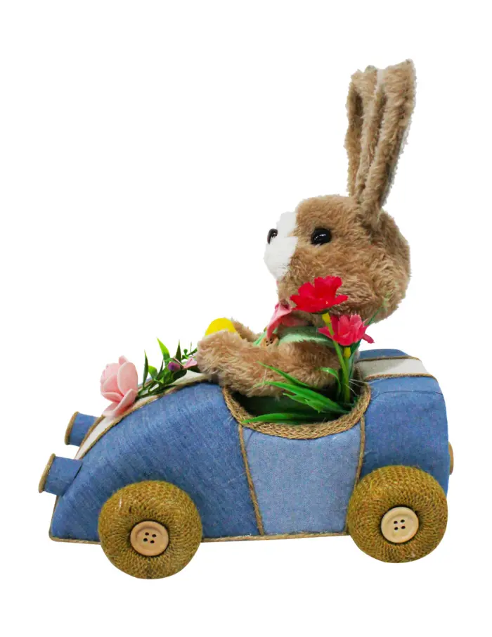 Conejo en coche azul de 23x15x29cm - Image 2