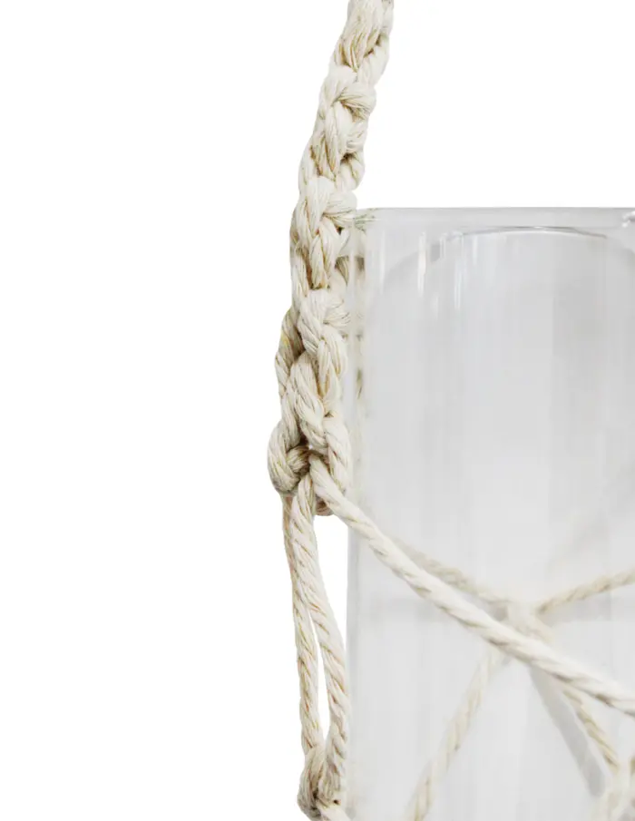 Colgante de macrame de tiras con 3 floreros de vidrio de 8x30x90cm - Image 3