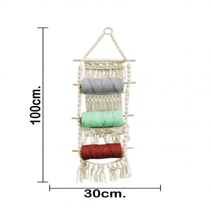 Colgante de macrame con 3 carretes de hilos de colores de 9x30x100cm - Image 4