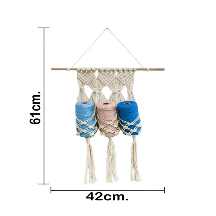 Colgante de macrame con 3 carretes de hilos de colores de 7.5x42x61cm - Image 4
