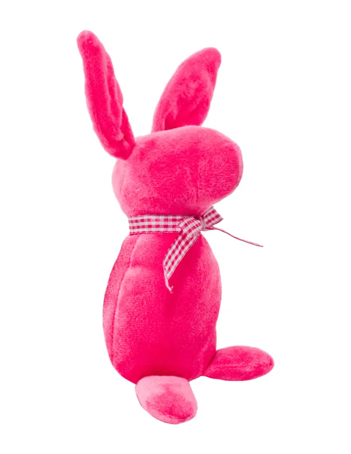 Decoración diseño conejo de tela rosa liso con moño rosa con puntos de 4.5x6.5x21cm - Image 2