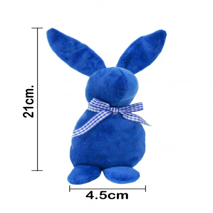 Decoración diseño conejo de tela azul fuerte liso con moño azul con puntos de 4.5x6.5x21cm - Image 4