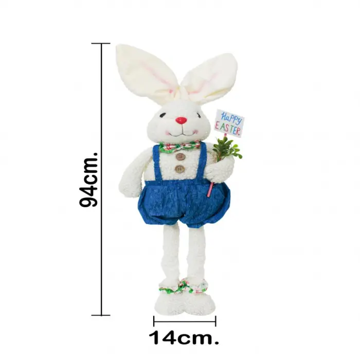 Conejo de tela con pantalon de tirantes azul de 14x26x71-94cm - Image 4