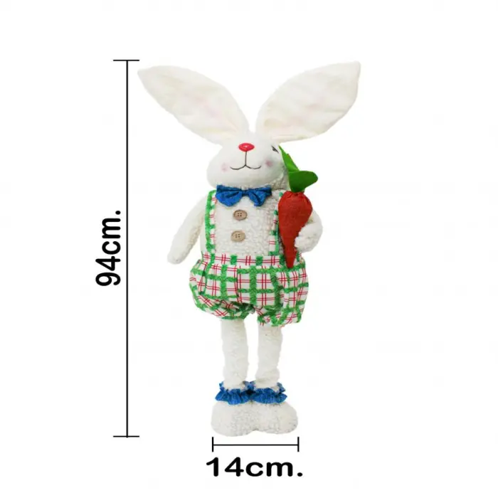 Conejo de tela con pantalon a cuadros de tirantes con zanahoria de 14x26x71-94cm - Image 3