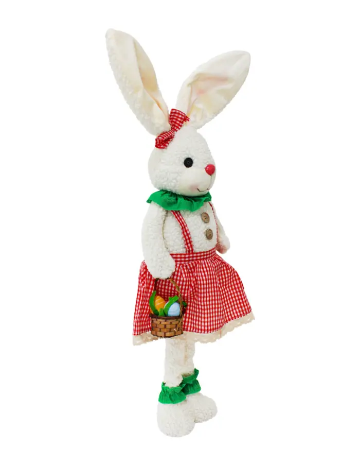 Coneja de tela con vestido rojo y canasta de 14x26x71-94cm - Image 2
