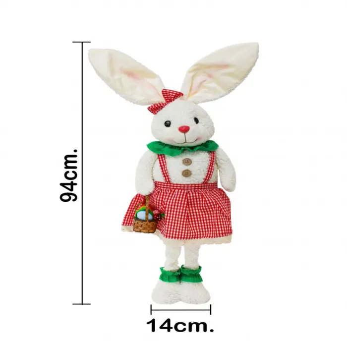 Coneja de tela con vestido rojo y canasta de 14x26x71-94cm - Image 4