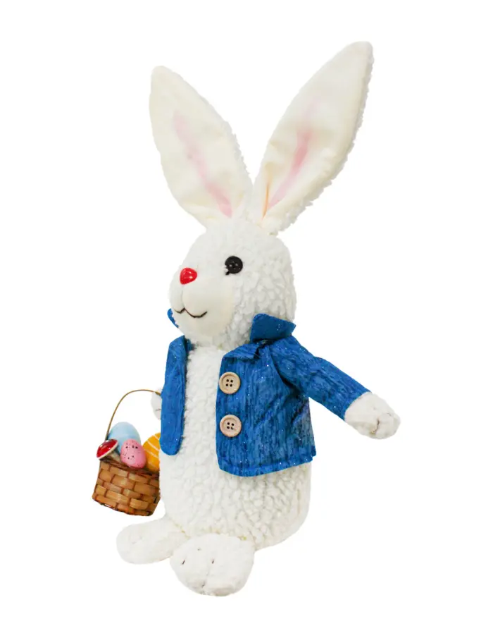 Conejo de tela con saco azul y canasta con huevos de pascua de 14x17x47cm - Image 2