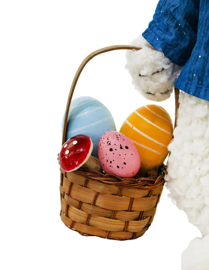 Conejo de tela con saco azul y canasta con huevos de pascua de 14x17x47cm - Image 3