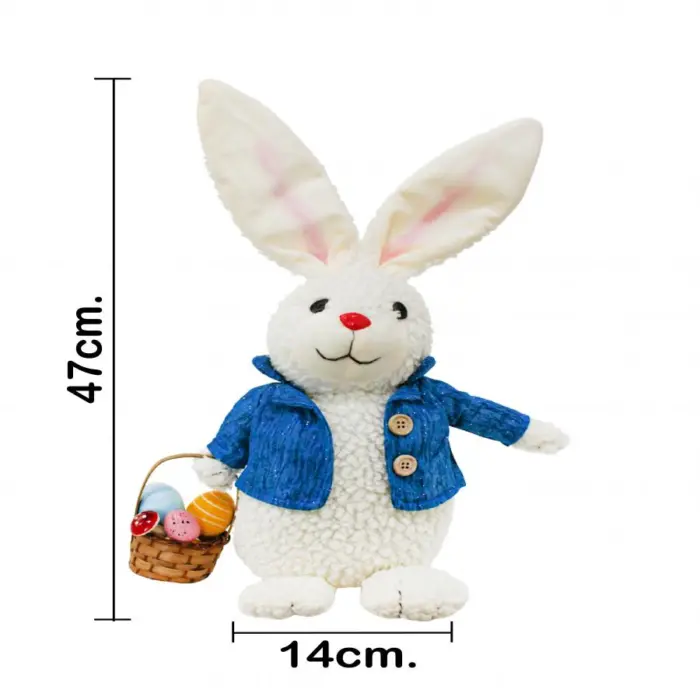 Conejo de tela con saco azul y canasta con huevos de pascua de 14x17x47cm - Image 4