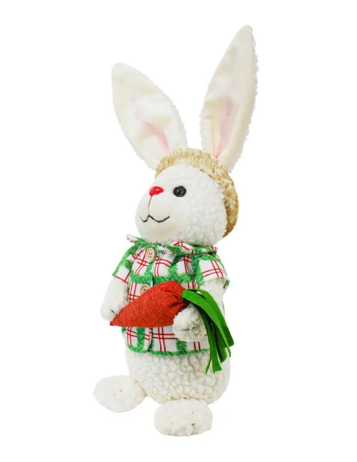 Conejo de tela con camisa verde a cuadros con zanahoria de 14x17x47cm - Image 2