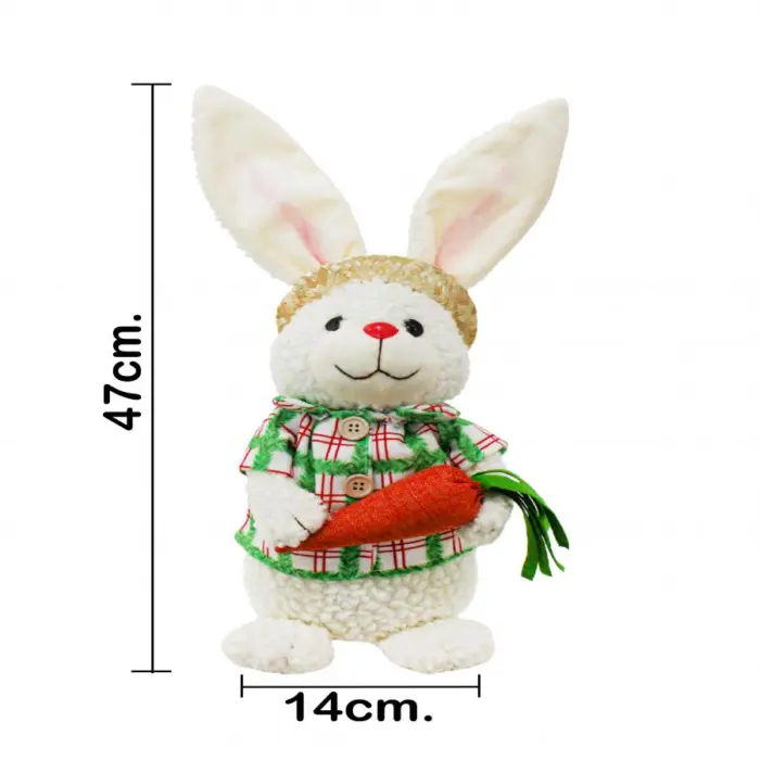 Conejo de tela con camisa verde a cuadros con zanahoria de 14x17x47cm - Image 4